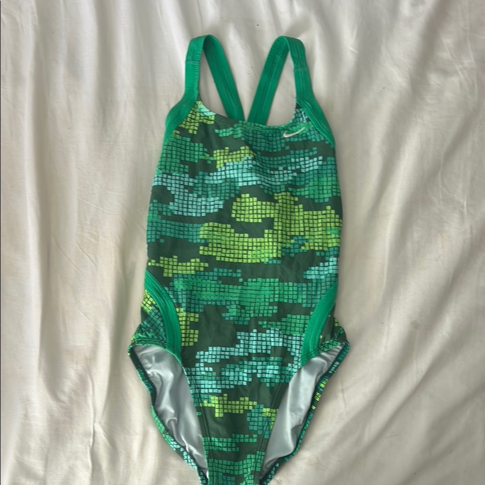 Nike Kids Green Camo One-Piece Swimsuit